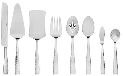 Hudson Essentials 8-Piece Hammered 18/10 Stainless Steel Flatware Serving Set - Hostess Silverware with Cake Knife & Cake Server -Mirror Finish