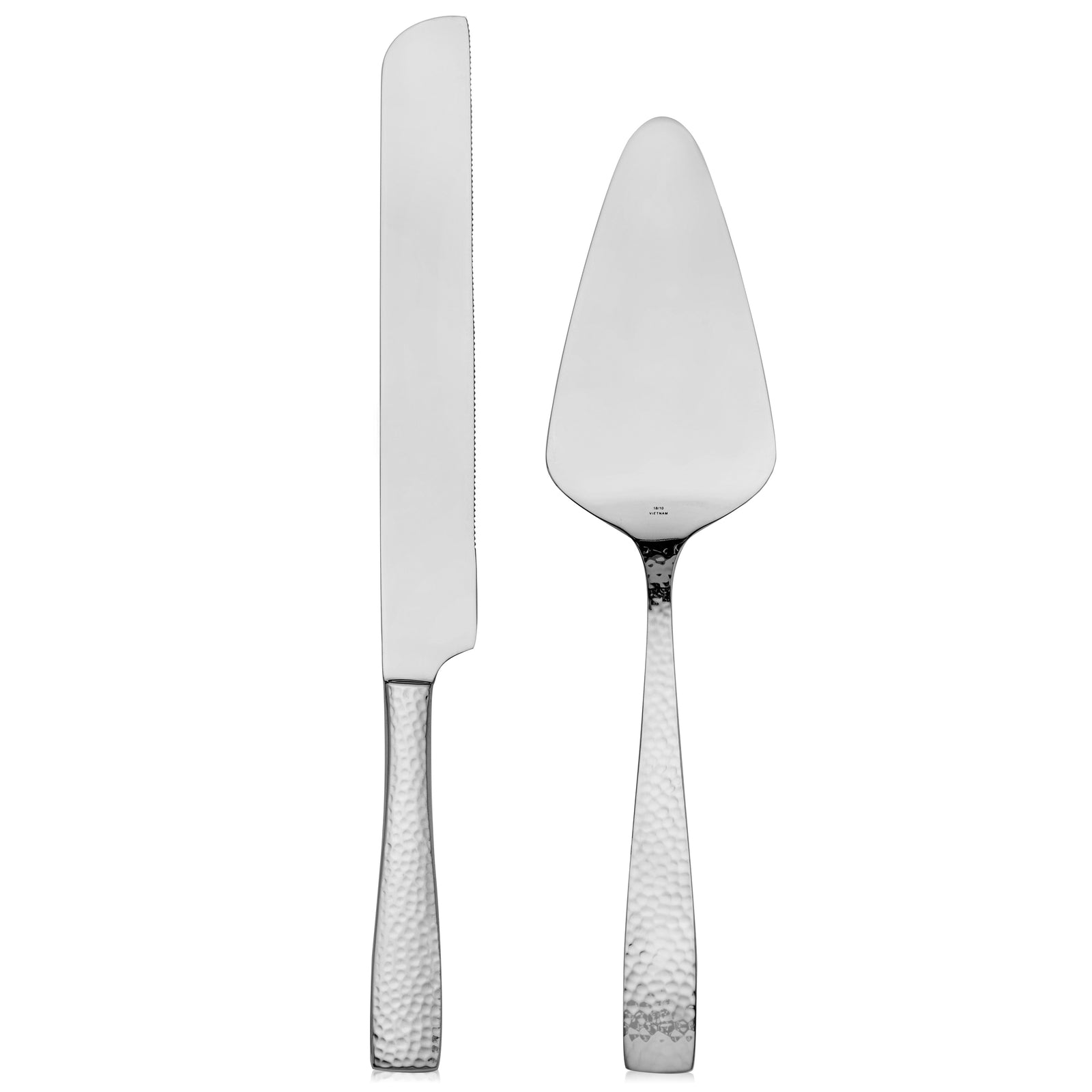 Hudson Essentials Hammered 18/10 Stainless Steel Cake Knife & Cake Server Set - Mirror Finish
