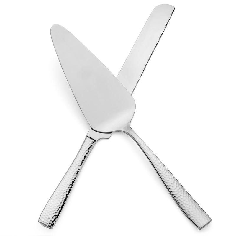Hudson Essentials Hammered 18/10 Stainless Steel Cake Knife & Cake Server Set - Mirror Finish