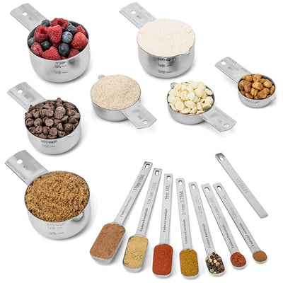 Stainless Steel Measuring Cups and Spoons Set (14 Piece Set)