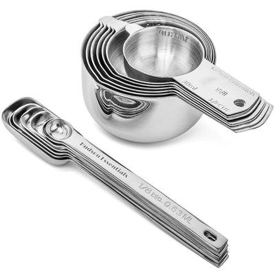 Stainless Steel Measuring Cups and Spoons Set (14 Piece Set)