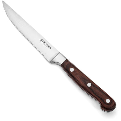 Hudson Essentials Steak Knife Set of 6 - Serrated German Steel Blade and Pakkawood Handle