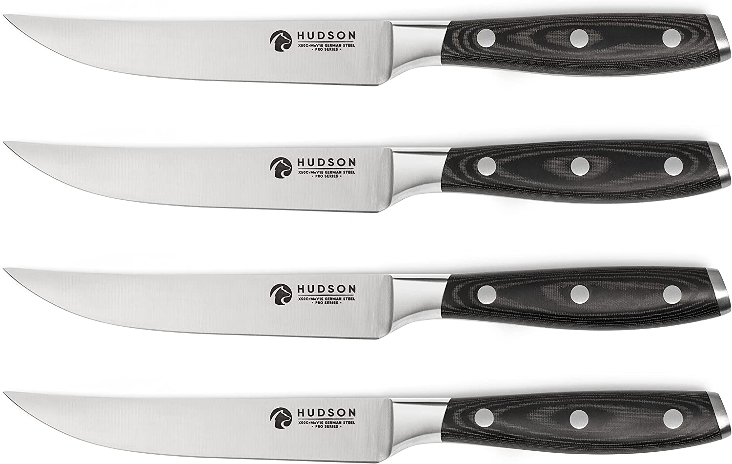 Hudson Steak Knives Set of 4 - Beautiful Handle with High-Carbon German Steel Blade