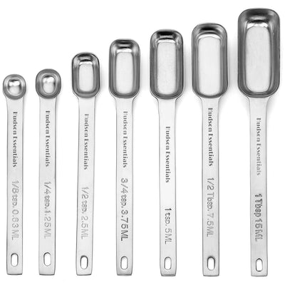 Stainless Steel Measuring Spoons Set for Dry or Liquid - Fits in Spice Jars - Set of 7