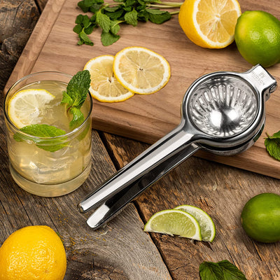 Hudson Essentials Stainless Steel Lemon Squeezer – Large Manual Citrus Press Juicer (Red Silicone Handle)
