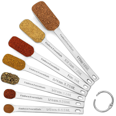 Stainless Steel Measuring Spoons Set for Dry or Liquid - Fits in Spice Jars - Set of 7