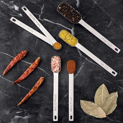 Stainless Steel Measuring Spoons Set for Dry or Liquid - Fits in Spice Jars - Set of 7