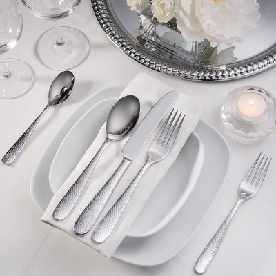 Hudson Essentials 20-Piece Bergamo Hammered 18/10 Mirror Stainless Steel Silverware Cutlery Set, Utensil Flatware Service for 4