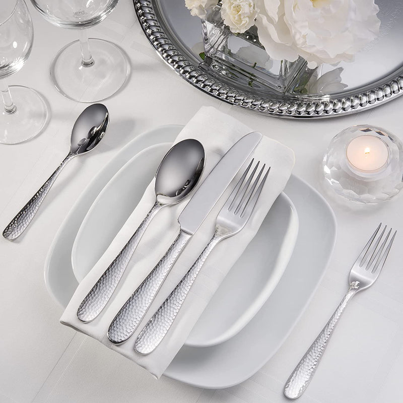 Hudson Essentials 20-Piece Bergamo Hammered 18/10 Mirror Stainless Steel Silverware Cutlery Set, Utensil Flatware Service for 4