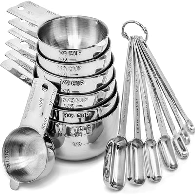 Stainless Steel Measuring Cups and Spoons Set (14 Piece Set)