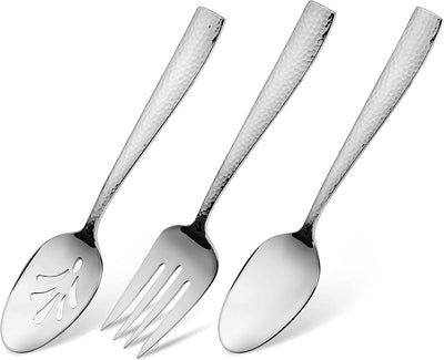 Hudson Essentials 9-Piece Hammered 18/10 Stainless Steel Silverware Serving Spoons and Forks Set - Hostess Buffet Flatware Utensils